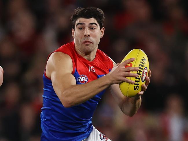 MELBOURNE - July 8 : AFL.  Christian Petracca of the Demons   during the round 17 AFL match between St Kilda and Melbourne at Marvel Stadium  on July 8, 2023.  Photo by Michael Klein.