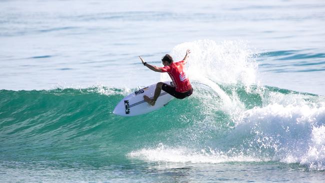 Tweed Heads surfer Sheldon Simkus recorded a strong result at the Gold Coast Open at Burleigh Heads. Photo: WSL/Callister