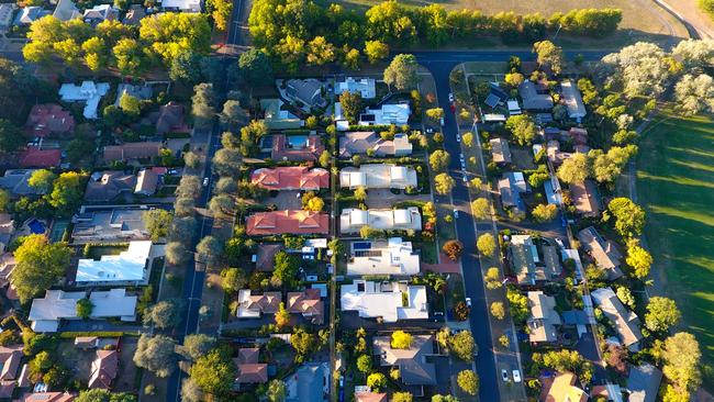 Aerial view of a typical Australian suburb; housing overhead generic