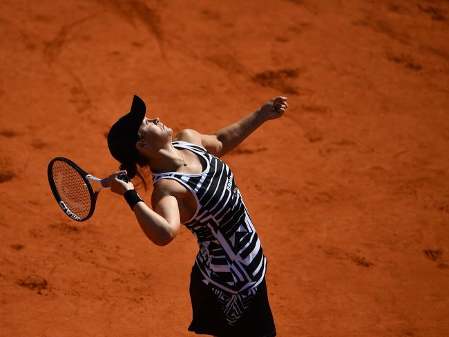 Ashleigh Barty serves the ball to Czech Republic's Marketa Vondrousova during their women's singles final match. Picture: AFP