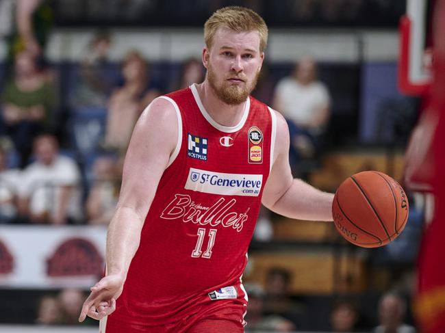 WOLLONGONG, AUSTRALIA - JANUARY 21: Harry Froling of the Bullets controls the ball during the round 16 NBL match between Illawarra Hawks and Brisbane Bullets at WIN Entertainment Centre, on January 21, 2023, in Wollongong, Australia. (Photo by Brett Hemmings/Getty Images)