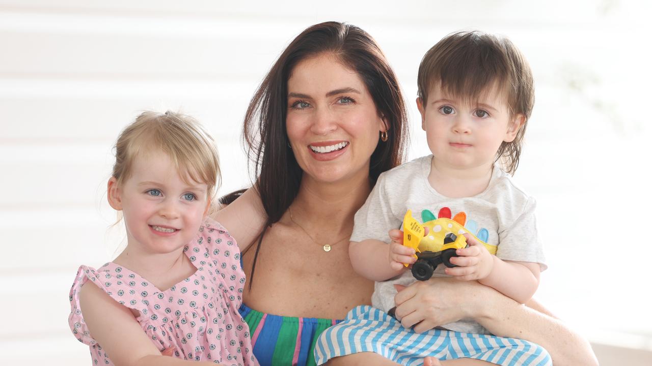 Connie Sheahan with her children Elodie and Harry. Picture: Annette Dew..