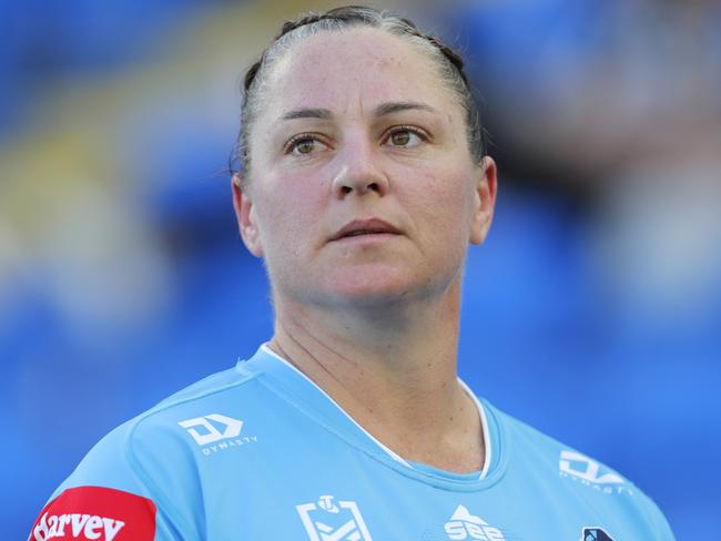 GOLD COAST, AUSTRALIA - JULY 22: Stephanie Hancock of Titans looks on during the round one NRLW match between Gold Coast Titans and North Queensland Cowboys at the Cbus Super Stadium, on July 22, 2023, in Gold Coast, Australia. (Photo by Getty Images/Getty Images)