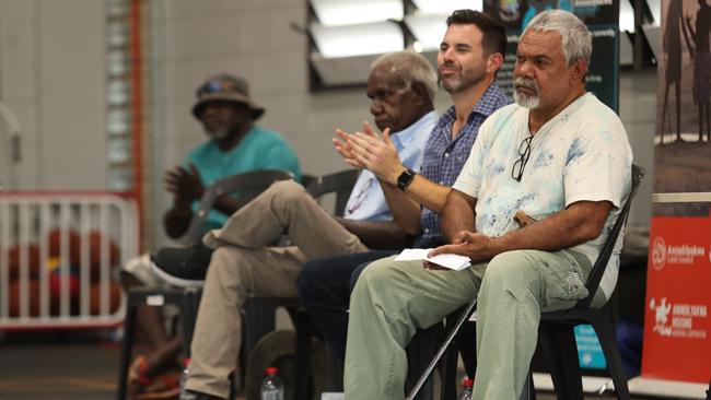 Elders and politicians attended the launch of the justice initiatives for Groote Archipelago on Friday February 2, with an alternative to custody facility under construction, the return of community courts, and a new law and justice group. Picture: Zizi Averill