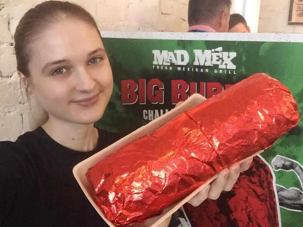 One of Nela’s earliest challenges was eating a one kilogram burrito, a stellar effort that propelled her to viral stardom. Picture: Instagram/Nela Zisser