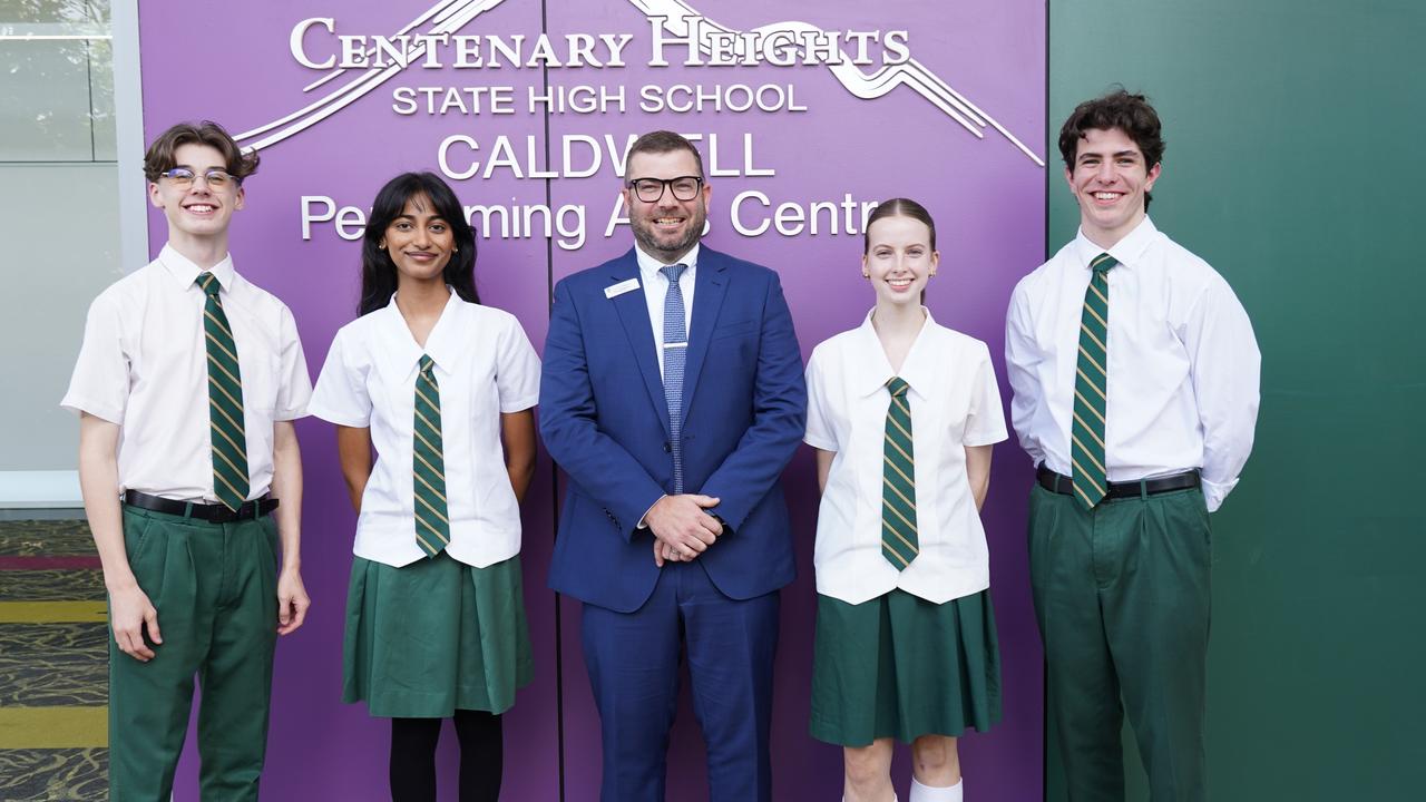 Centenary Heights State School 2025 Captains Micah Walmsley, Ishana Nand, Mr Dan Lindenmayer (Principal), Jemma Seymour, Zac Hickey.