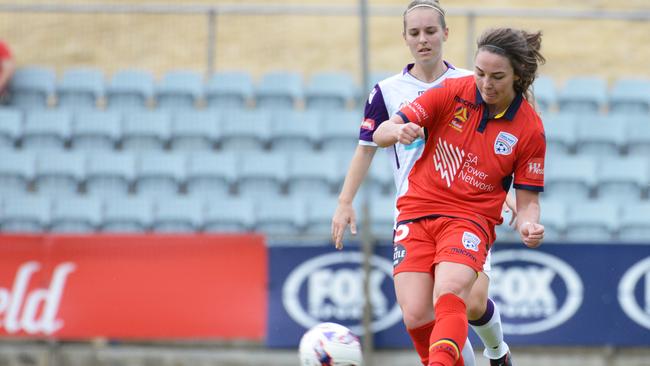 Adelaide's Jenna McCormick during the W-League Round 3 match between Adelaide United Women and Perth Glory Women at Marden Sports Complex in 2017. Picture: AAP Image/ Brenton Edwards