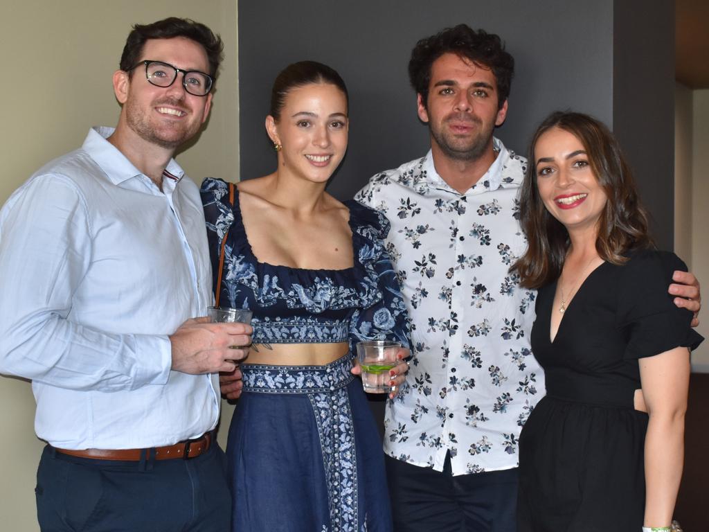 Jack Watson, Jessica Commins, Travin Fox and Hannah Fox at the Rockhampton Jockey Club's Family Christmas Race Day and Dashy Dash at Callaghan Park on Saturday, December 9, 2023.