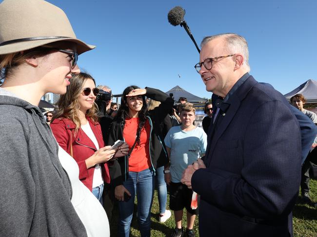 Labor leader Anthony Albanese visits Ryde Wharf Market in the seat of Bennelong. Picture: Liam Kidston