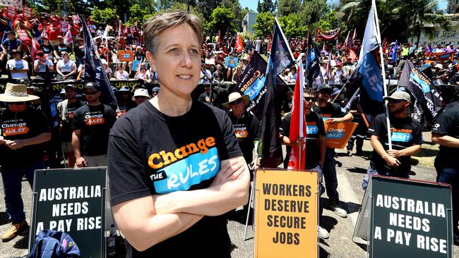 ACTU secretary Sally McManus at a protest march in Brsibane last month.