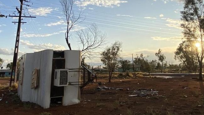 A severe storm that hit Willowra in the Northern Territory on Tuesday saw roofs ripped off houses and cars crushed by fallen trees. Picture: NT Police