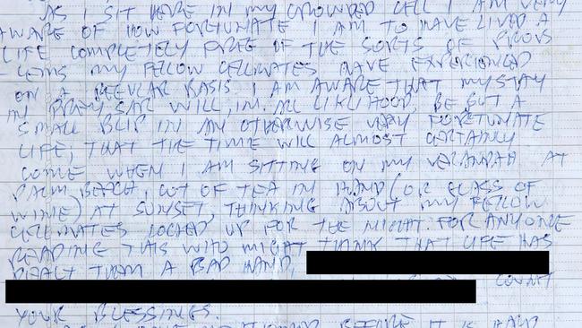 A page of James Ricketson's journal that he kept while imprisoned in Cambodia's Prey Sar prison. Picture: Tim Hunter.