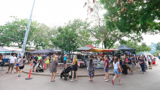 The line for Mary's laksa at the Parap Markets on Saturday. Picture: Glenn Campbell