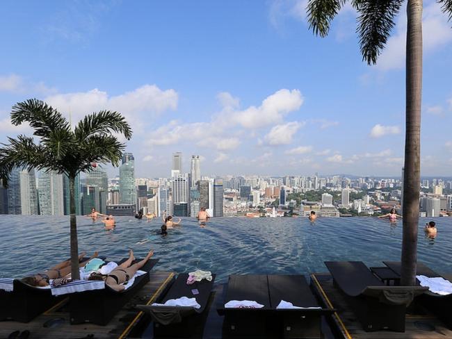 The infinity pool at the Marina Bay Sands Hotel provided incredible views for Daniel and his partner. Picture: Dan Gillaspia/Upon Arriving