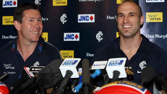 Chris Judd unveiled as Carlton recruit alongside then coach Brett Ratten. Picture: News Ltd