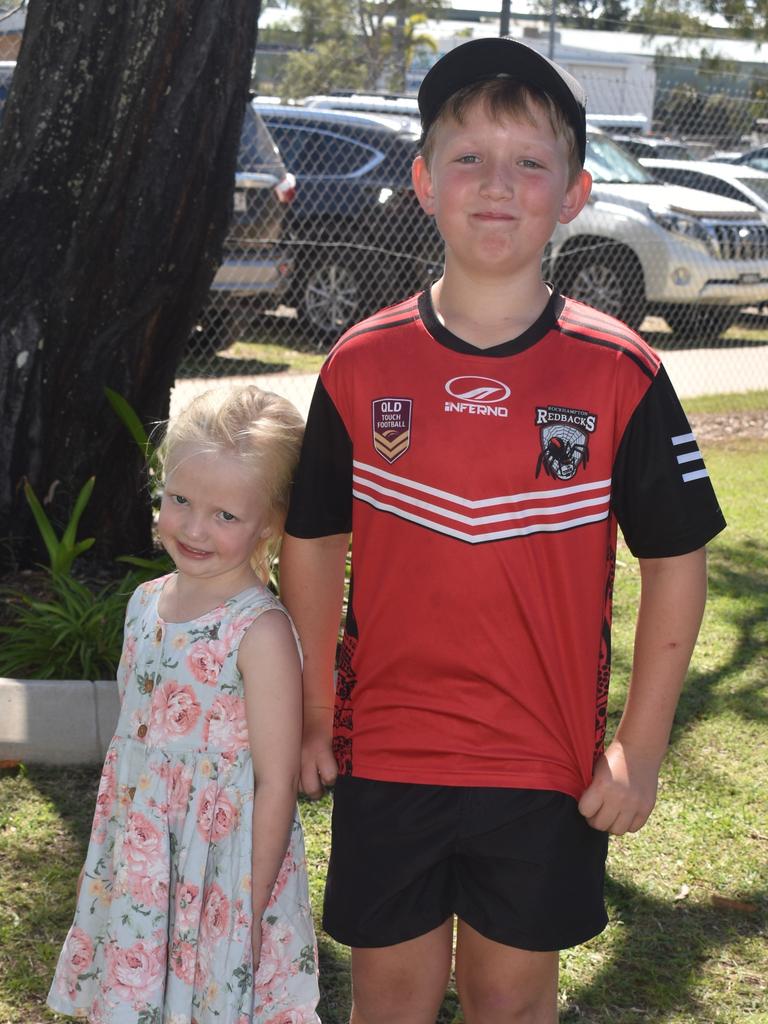 Matilda and Logan Gudgeon at the AFL Capricornia senior grand final day at Stenlake Park, Rockhampton, on August 31, 2024.