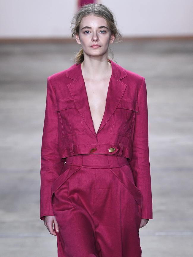 A model walks the runway during the Aje show during day 1 of Mercedes-Benz Fashion Week Australia 2019.