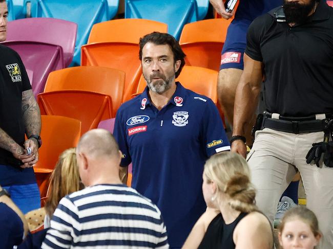 DARWIN, AUSTRALIA - MAY 16: Chris Scott, Senior Coach of the Cats looks dejected after a loss during the 2024 AFL Round 10 match between The Gold Coast SUNS and The Geelong Cats at TIO Stadium on May 16, 2024 in Darwin, Australia. (Photo by Michael Willson/AFL Photos via Getty Images)