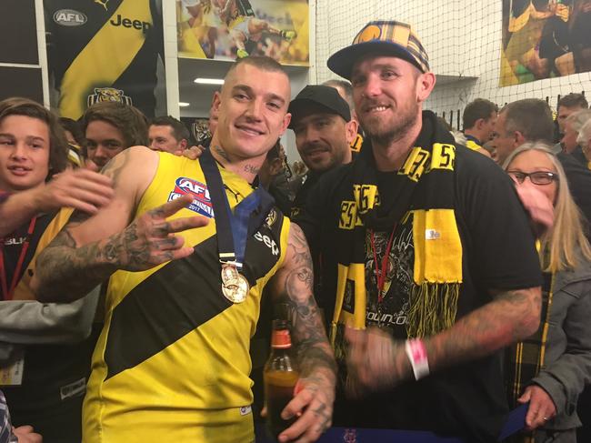 Dustin Martin and Dane Swan after the 2017 AFL Grand Final.