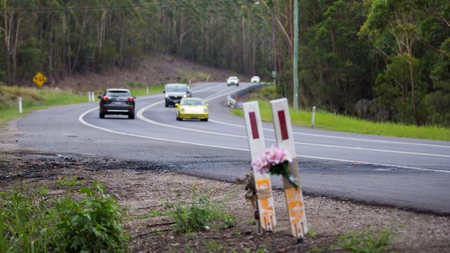 The crash site where the Falkholt family’s car was struck on the NSW South Coast.