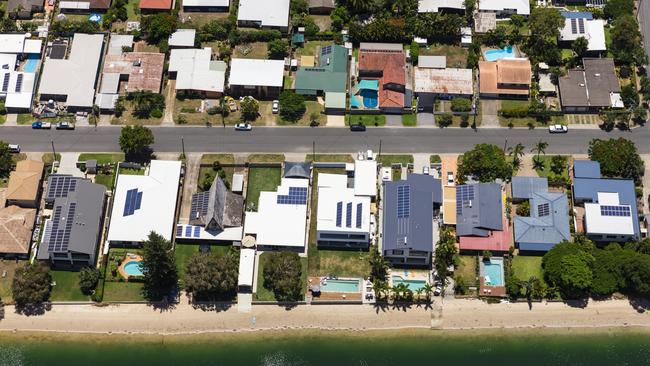 TWO SPEEDS: Tasmania is treading water instead of surging ahead on solar power and storage. Above, solar panels on Australian homes. Picture: ISTOCK