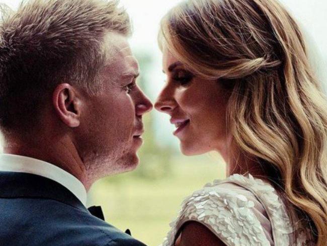 David and Candice Warner gaze into each other’s eyes at their 2014 wedding. Picture: Instagram.