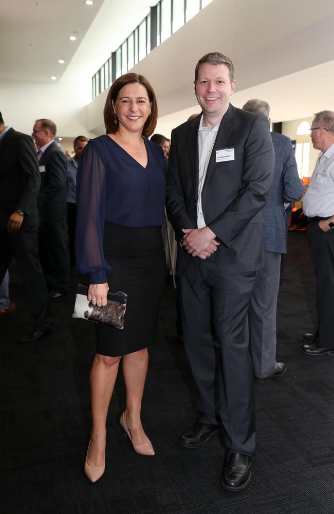 Deb Frecklington MP and Chris Mountford at the 2019 NRL Season Launch. Pics Tara Croser.