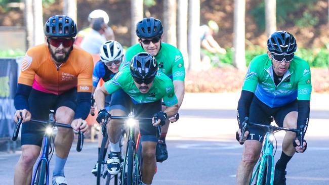 The middle pack In the Annual Gran Fondo finishing at Darwin Waterfront. Picture: Glenn Campbell