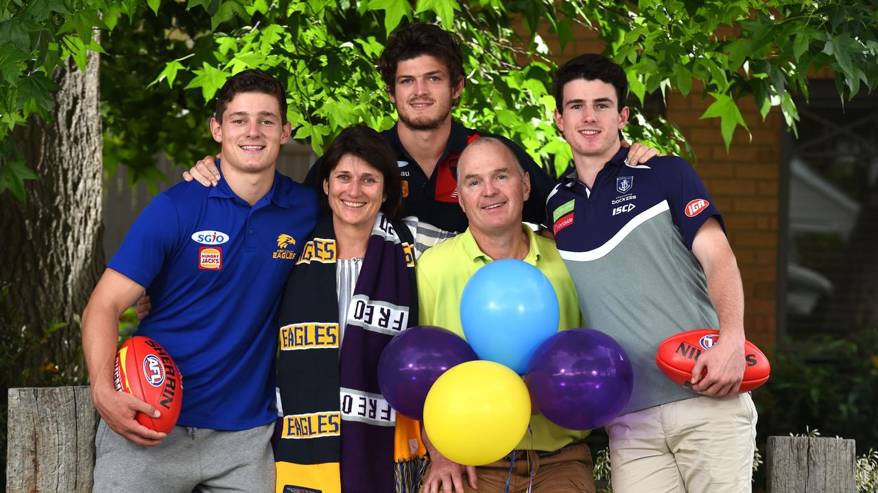Debra and Mark Brayshaw with their three sons, Hamish Brayshaw, Angus Brayshaw and Andrew Brayshaw. Picture: David Smith