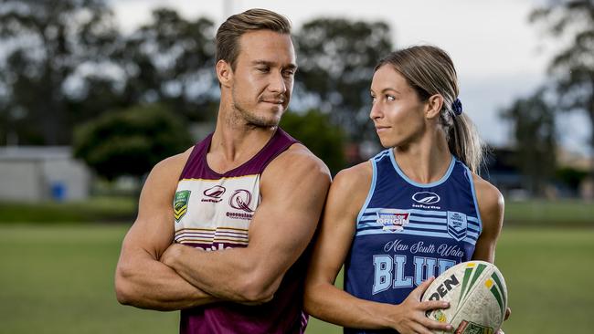NSW touch football player Danielle Davis with her partner Peter Norman, who represents Queensland. Picture: Jerad Williams