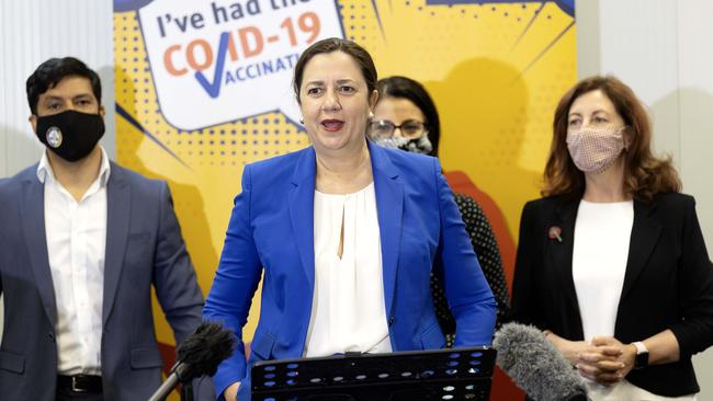 Premier Annastacia Palaszczuk speaks to the media at a press conference at the Ipswich CBD vaccination hub. NCA NewsWire / Sarah Marshall