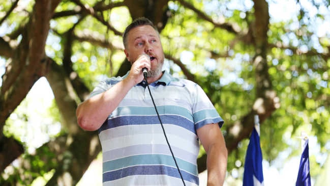 Brett Olds speaks at the Cairns Freedom Rally