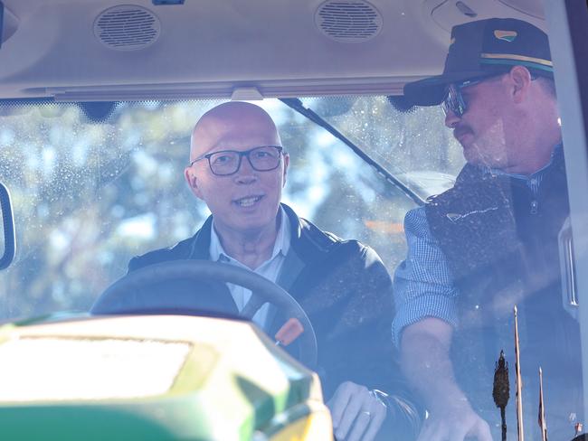 Peter Dutton while on the 2025 federal election campaign at AGFEST at Carrick, just outside of Launceston in Tasmania. Picture: Adam Head / NewsWire