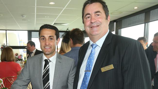 LNP candidate for Broadwater David Crisafulli and Gold Coast Turf Club chairman Brett Cook. Picture Mike Batterham