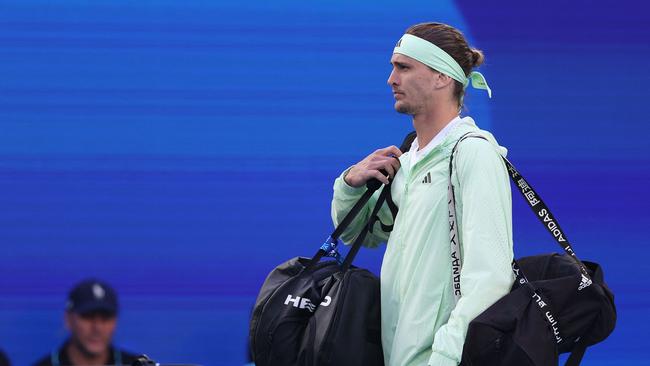 Germany's Alexander Zverev walks onto the court to face Russia's Daniil Medvedev during their men's singles semi-final match. Picture: Martin Keep / AFP.