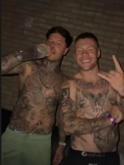 Collingwood star Jordan De Goey and tattoo artist Luke Dyson partying in New York. Picture: Instagram