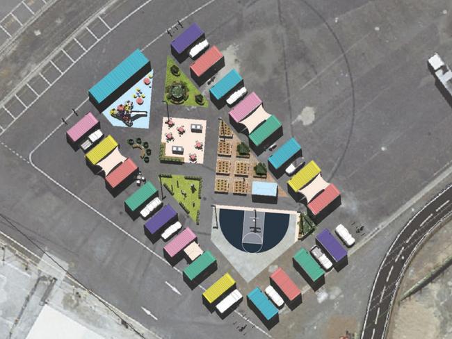 An artist’s impression of Sue Hickey’s housing solution at Macquarie Point.