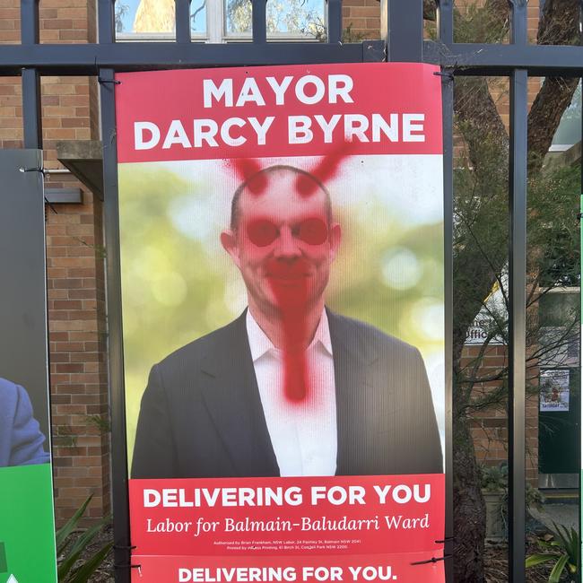 Darcy Byrne’s photo was vandalised at the polling booth.