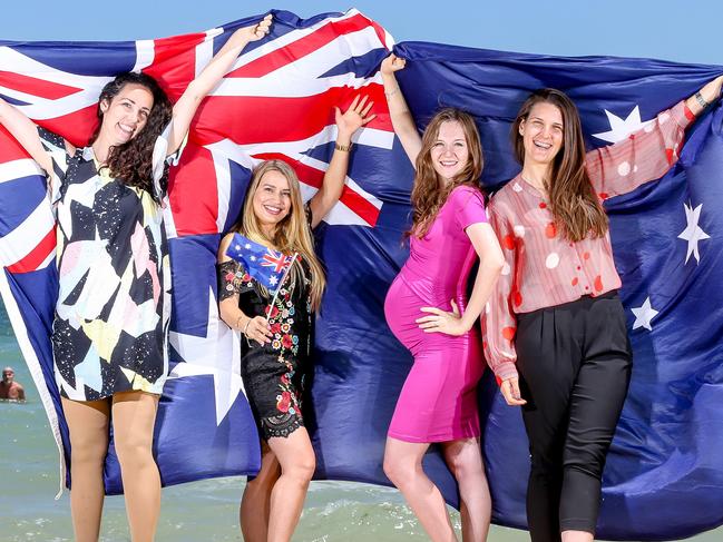 Thousands of people from around the world will celebrate their first Australia Day as citizens after taking part in ceremonies at councils around the state next Saturday. Pic for Sunday Herald Sun. Samantha Hudson (34 yrs) from Canada Ð 0466 640 790 Jessica Liendo (31 yrs) from Colombia Ð 0406 939 017 Yulia Khayretdinova (28 yrs) from Russia Ð 0412 535 634 and Danijela Bulatovic (32 yrs) from Montenegro Ð 0435 622 151. Picture: Tim Carrafa