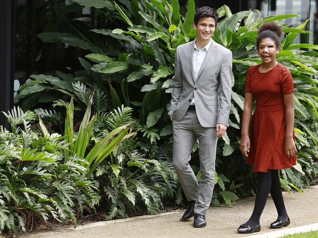 Queensland Children’s Hospital plastic and reconstructive surgeon with Vanuatu teen Jelsian Sur, who flew to Brisbane for life-transforming facial surgery. Picture: Claudia Baxter, AAP