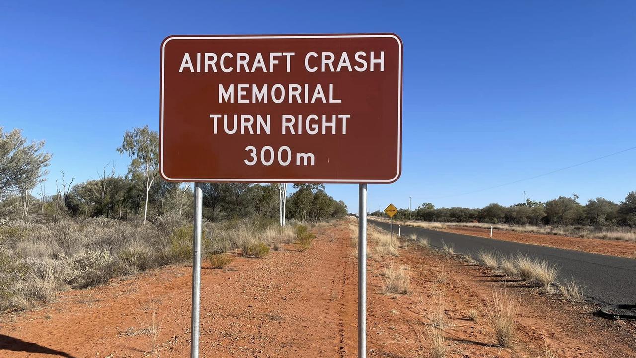 A sign along the Quilpie-Adavale Road pinpointing the Adavale plane crash site.