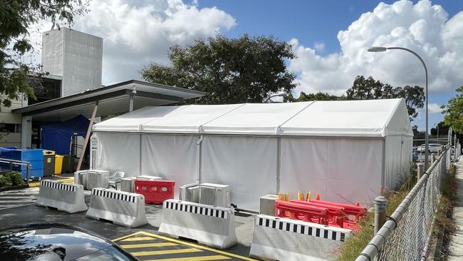 A tent outside Princess Alexandra Hospital in Woolloongabba on Monday. Picture: Liam Kidston