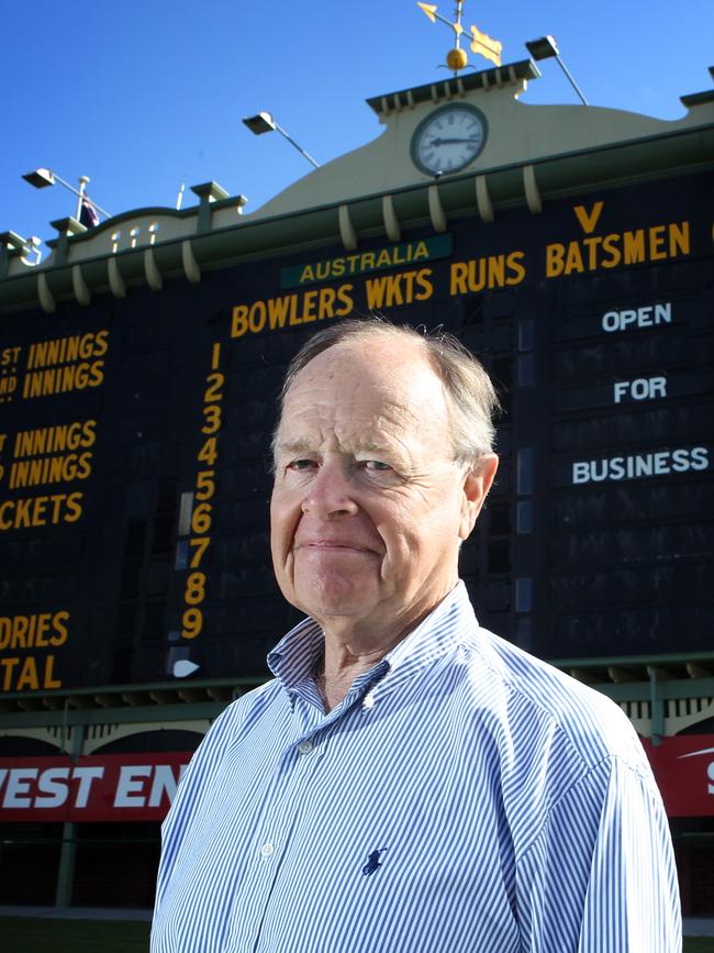 Ian McLachlan standing in front of Adelaide Oval’s scoreboard. Picture: Sarah Reed