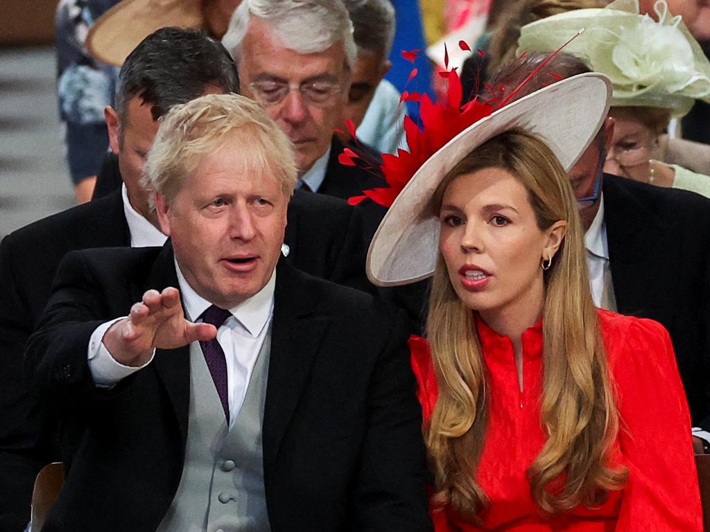 British Prime Minister Boris Johnson and his wife Carrie Johnson inside the church. Picture: Getty Images