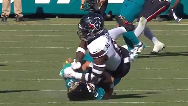 Jaguars quarterback Trevor Lawrence was carted off the field after this hit from Houston linebacker Azeez Al-Shaair.