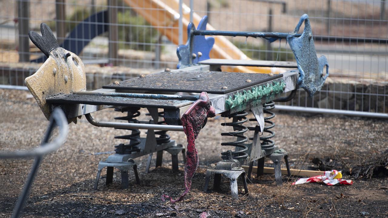 The Plenty Gorge bushfire gutted a playground near homes in Worcester Cres in Bundoora. Picture: Ellen Smith