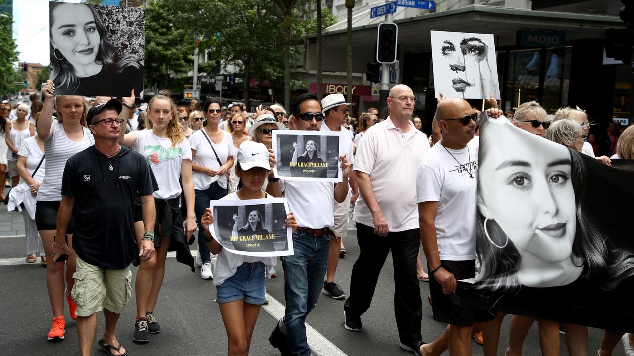 Several hundred people walked up Queen Street in a silent march to remember Grace Millane on December 15, 2018 in Auckland, New Zealand. Picture: Phil Walter/Getty Images.
