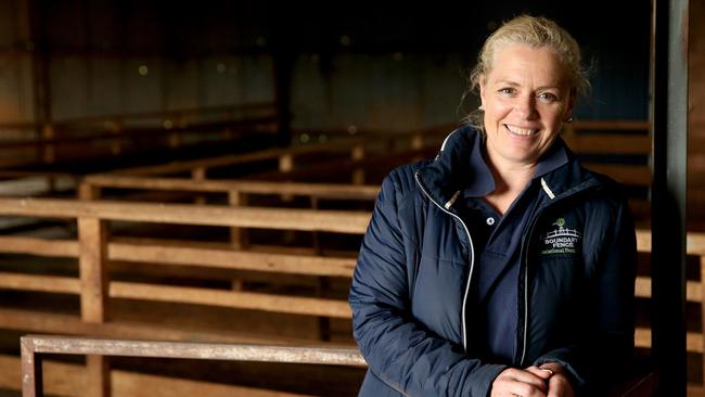 Guiding light: Kate Sharkey runs educational farm tours on her family’s farm at Balliang East to teach Year 12 students about primary production first-hand. Picture: Andy Rogers.