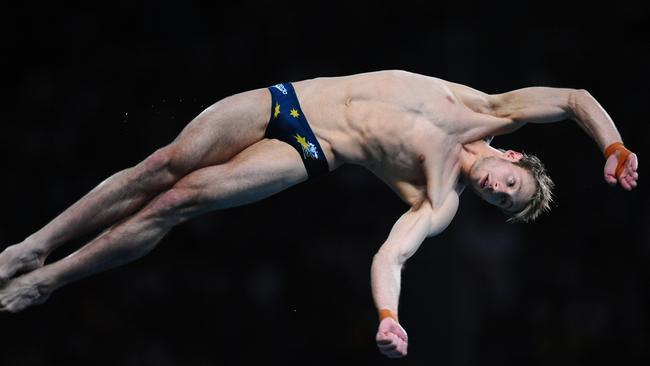 Diver Matthew Mitcham of Australia competes in the men's diving 10 metre platform final at the National Aquatics Centre also known as the 'Water Cube' during the 2008 Beijing Olympic Games in Beijing 23/08/2008.