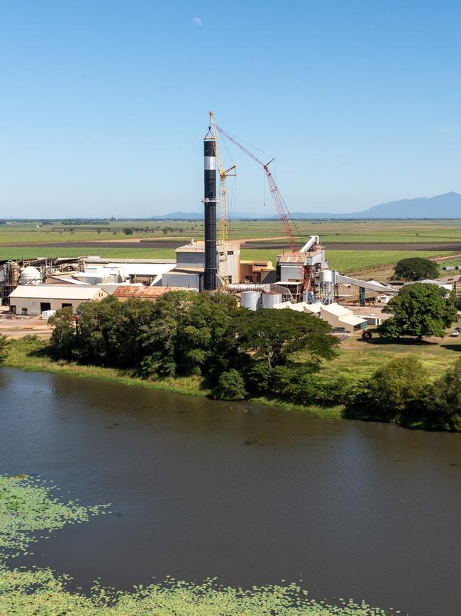 The two concrete stacks that once towered over Kalamia Mill for 50 years have been replaced by a single steel stack (pictured). With the 2025 crushing season starting this week, it means local residents will now see steam rising from a single stack at Kalamia Mill instead of the familiar two. Picture: Supplied